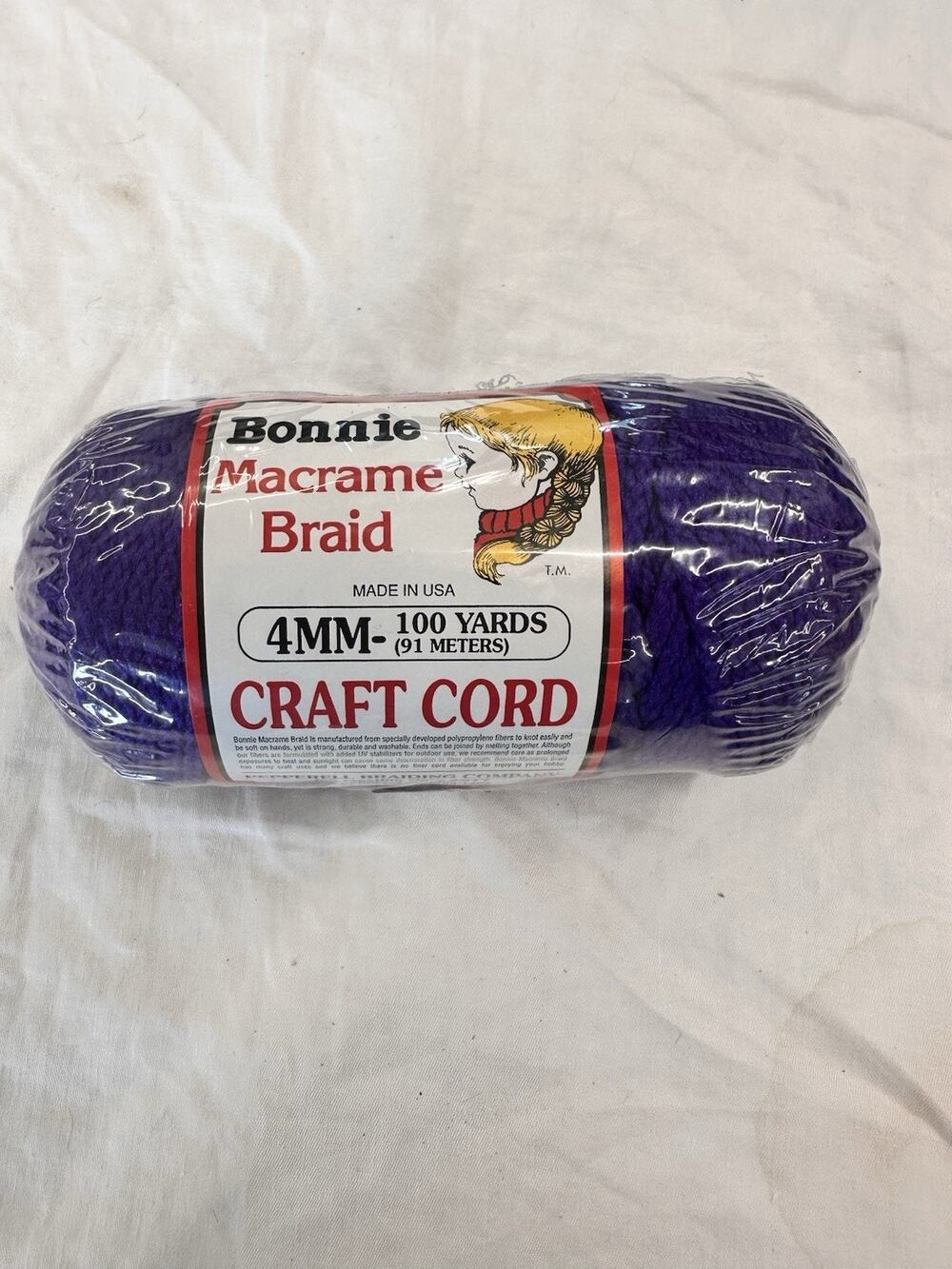 Vintage Bonnie Macrame Braid Craft Cord 4MM Purple 100 Yds Polypropylene USA